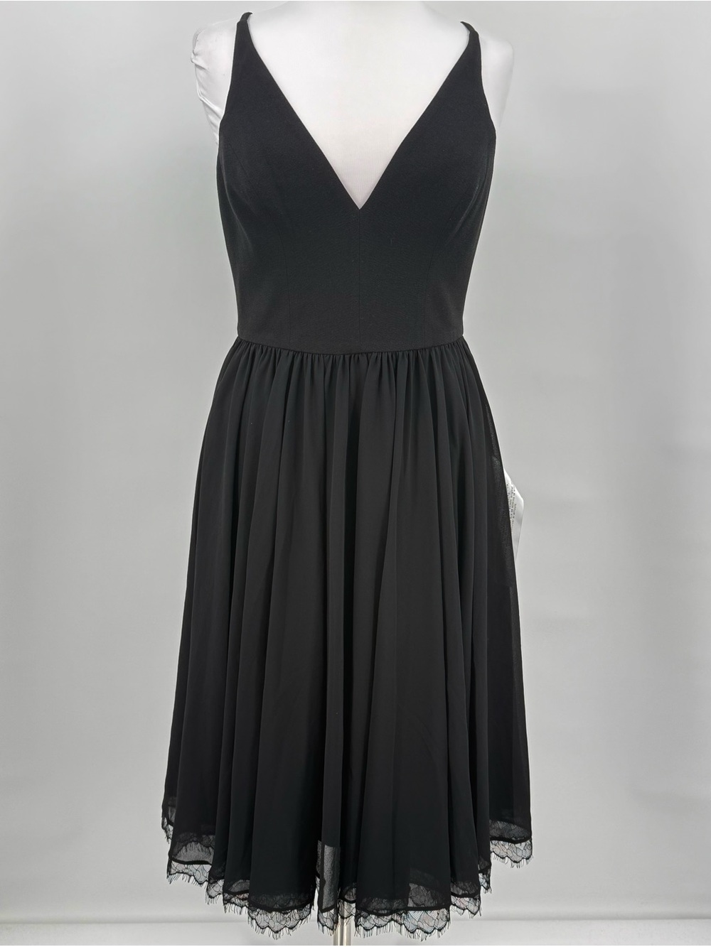Dress the Population Alicia Dress Lace Black Plunge Cocktail Party Midi Medium - Picture 3 of 15